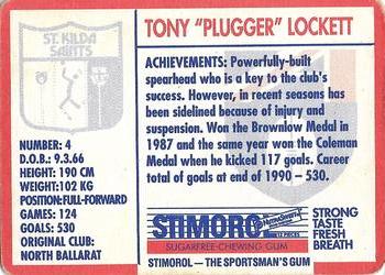 1991 Scanlens Stimorol #97 Tony Lockett Back
